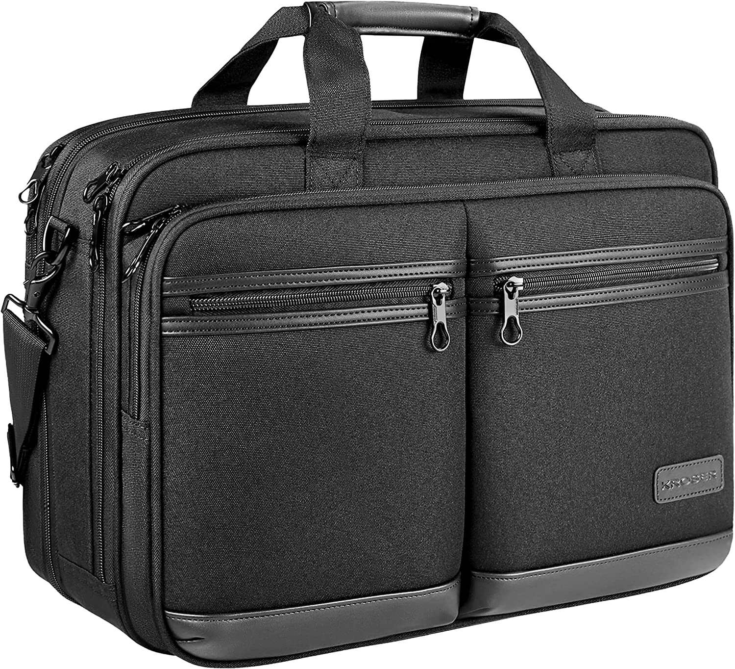 KROSER Laptop Bag Stylish Laptop Briefcase Fits Up to 17.3 Inch Expandable Water-Repellent Shoulder Messenger Bag Computer Bag with RFID Pockets for Business/Travel/School/College/Men/Women-Black - Image 1